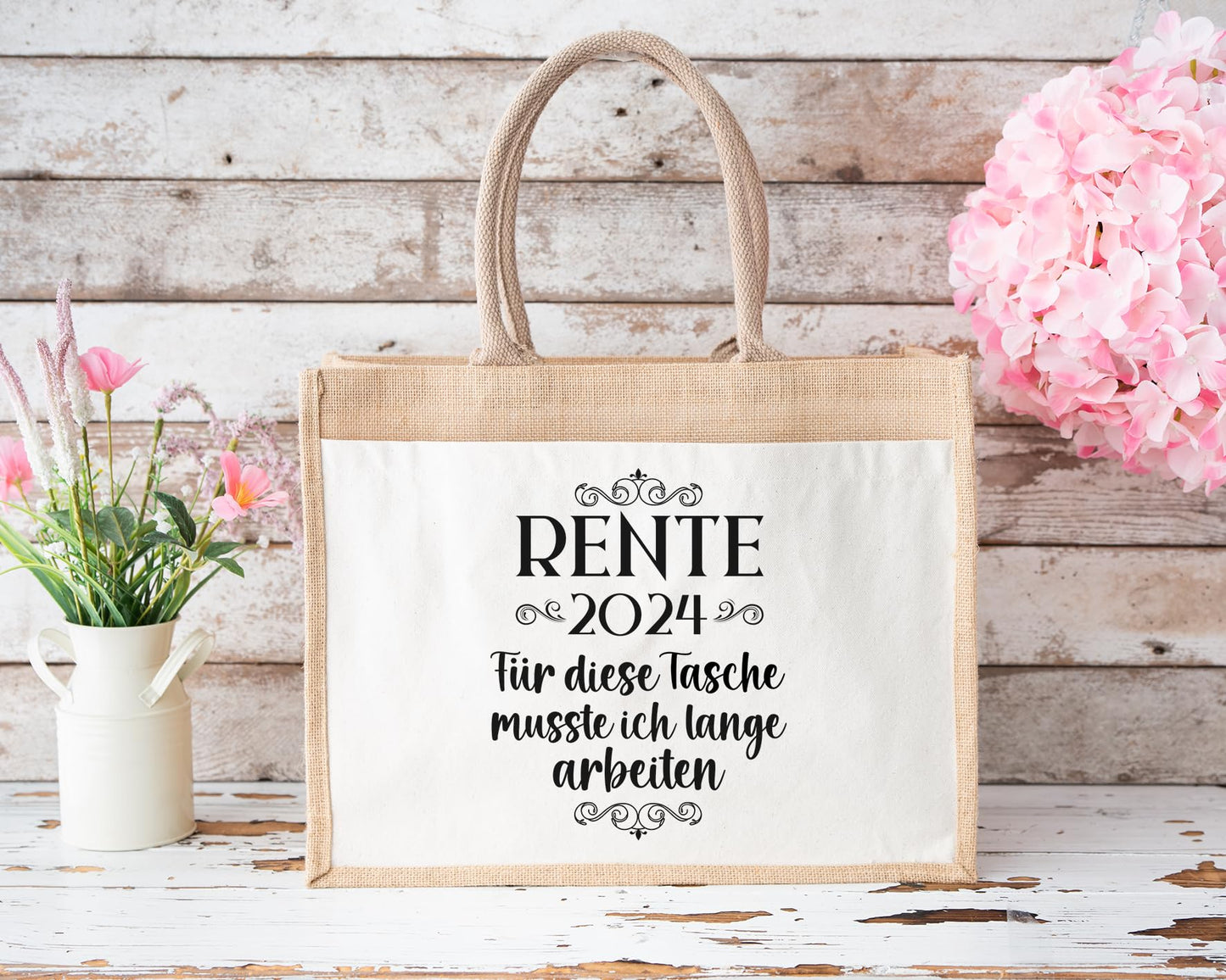 LOVEly - Sustainable jute bag - Retirement 2024 - Bag - for retirement - Gift packaging - Pension - Man - Woman - Funny (M (30x30x19 cm))