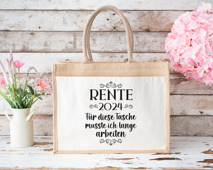 LOVEly - Sustainable jute bag - Retirement 2024 - Bag - for retirement - Gift packaging - Pension - Man - Woman - Funny (M (30x30x19 cm))