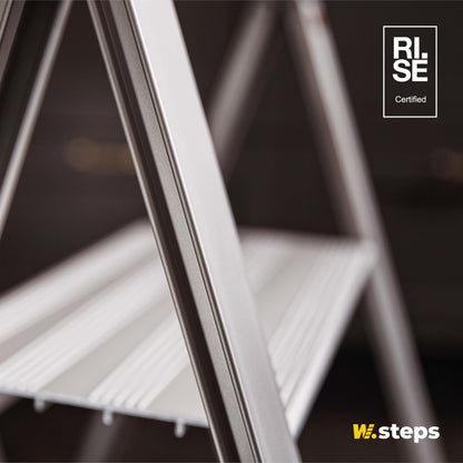 Aluminum step ladder Vikingstep Mini by W.Steps I 480mm high I Load capacity up to 150kg I Compact aluminum folding step ladder with 2 steps I Only 35mm wide I 728141