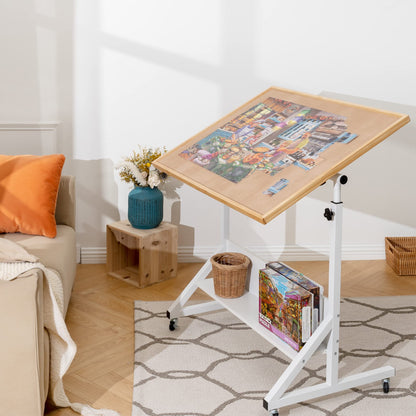 Tektalk puzzle table with angle and height adjustment, puzzle board with cover, tiltable puzzle easel with table legs, enclosed with 4 rolling wheels, for up to 1500 pieces of puzzles.