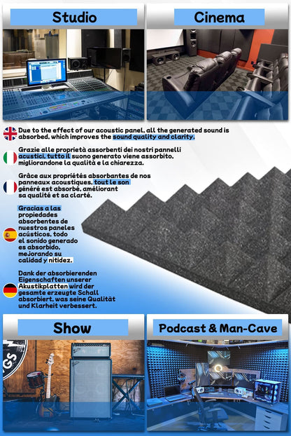 Arrowzoom 24 Acoustic Panels Acoustic Foam Mats Acoustic Foam 25x25x5cm Tiles Insulation Wall Decor Pyramids Eggcrate Soundproofing Broadband Absorber Ceiling Foam Fire Retardant Blue Black
