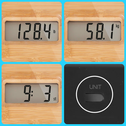 Duronic BS503 Digital Bathroom Scale 180kg | Large LCD Display | High-precision sensors for accurate measurements | Body scale automatically turns off | Made from eco-friendly bamboo for weight monitoring.