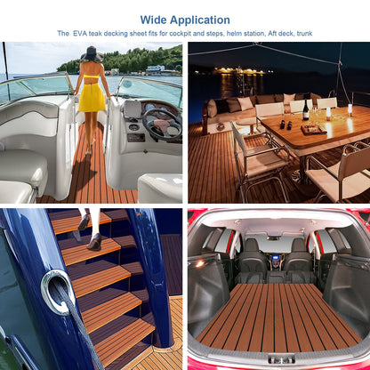 Yacht flooring, Teak EVA foam boat flooring non-slip mat Marine non-slip floor deck carpet self-adhesive (Brown)