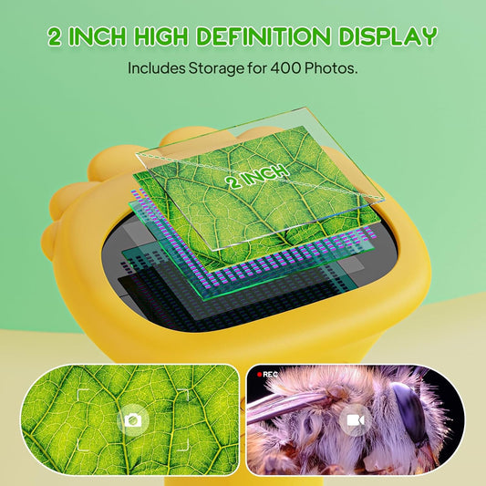 Handheld microscope for kids, Ashfly 200X portable pocket microscope, 2.0" IPS screen USB Microscope LED Lights - connect to PC, mini microscope for outdoor use from 3 years old - Orange (educational gift)