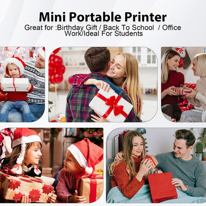 Mini printer with bag, mini label printer bag Portable mini photo printer 10 rolls of printer paper Bluetooth photo printer thermal printer for learning aids learning notes journal memo (White with Bag)