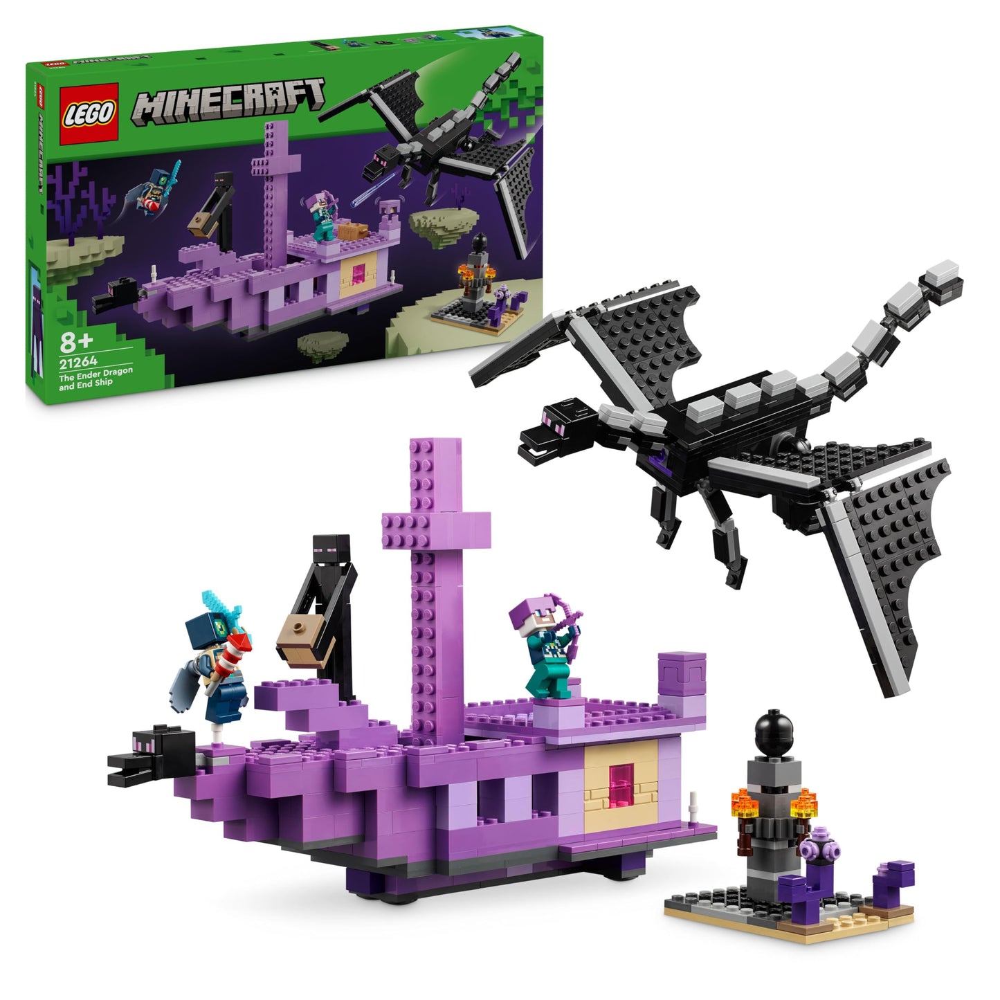LEGO Minecraft The Ender Dragon and the End Ship - Interactive toy with boat, dragon, and 3 figures, including an Enderman - Creative gamer gift for boys & girls 8+ years old - 21264