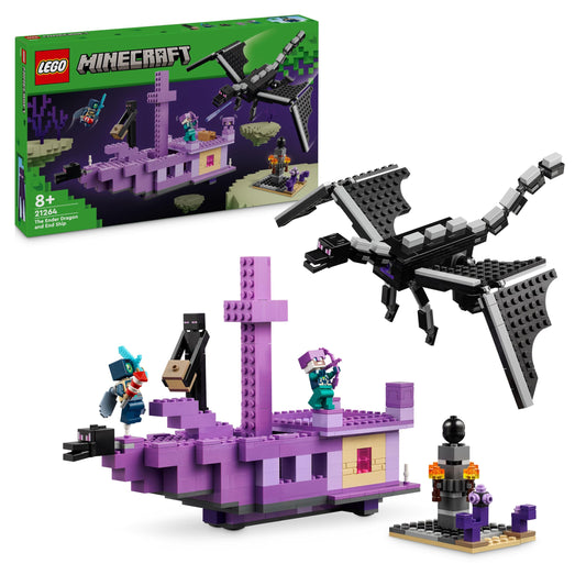 LEGO Minecraft The Ender Dragon and the End Ship - Interactive toy with boat, dragon, and 3 figures, including an Enderman - Creative gamer gift for boys & girls 8+ years old - 21264