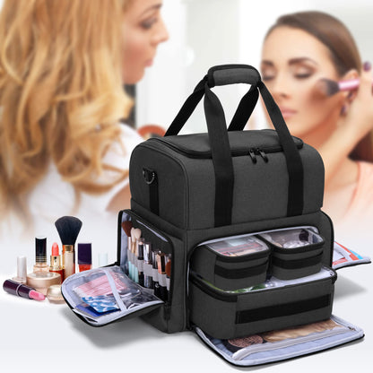 BAFASO Cosmetic Organizer Bag, Makeup Bag for Women, Toiletry Bag with Large Capacity, Travel Cosmetic Bag, Black.