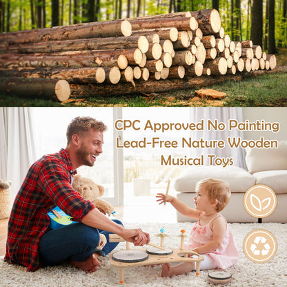 Wooden toy drum set for kids, 8 in 1 musical instruments children's toy for ages 3-5, boys and girls Montessori toy.