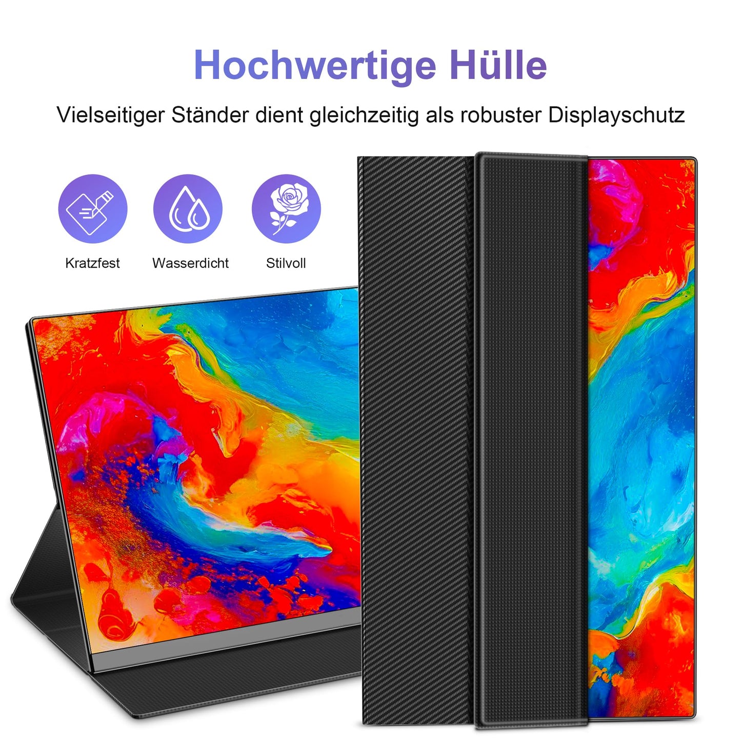15.6'' Portable Monitor, 1080P FHD Portable Monitor with Protective Cover, Portable Mobile IPS Screen with Speakers, Ultra-Thin Second Screen for Laptop/PC/Mac/Xbox- USB-C & HDMI Connection.