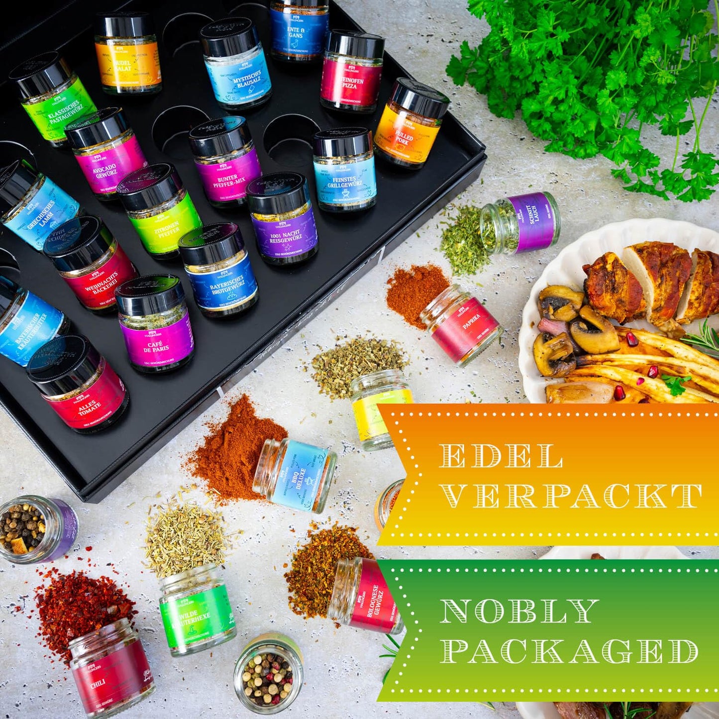 Hallinger's Deluxe Selection 24 - Spice Gift Set handmade, 24 spices from around the world (Set) - Christmas gift ideas & gift Advent calendar | New home congratulations Friendship Get well soon.
