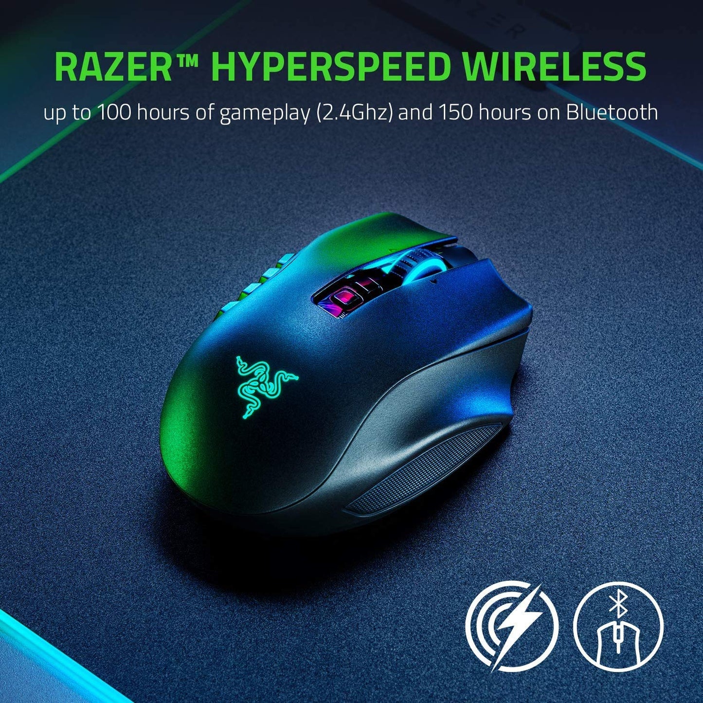 Razer Naga Pro - Modular wireless gaming mouse with interchangeable side panels for MMO, MOBA, and FPS games on PC/Mac (HyperSpeed Technology, 19 + 1 programmable buttons) Black