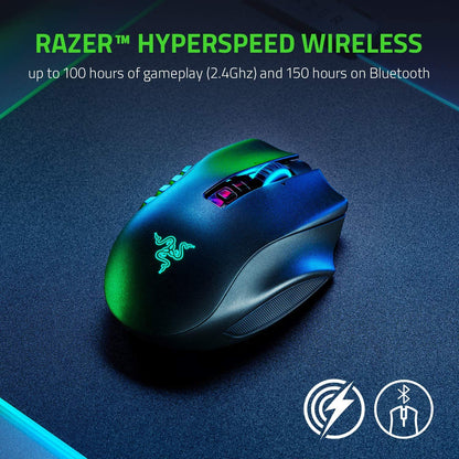 Razer Naga Pro - Modular wireless gaming mouse with interchangeable side panels for MMO, MOBA, and FPS games on PC/Mac (HyperSpeed Technology, 19 + 1 programmable buttons) Black