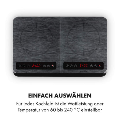 Klarstein InnoChef - Double induction hob, portable hob, 3400 W, touch control, pot sensor, shutdown timer, 10 levels, overheating protection, child lock, ceramic glass, black/grey mottled