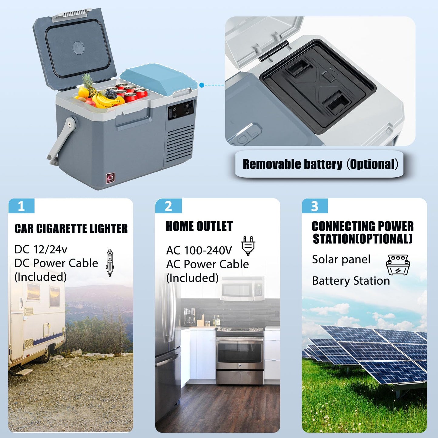 Alpicool LGMP8 8L compressor cooler 12v mini fridge electric camping freezer portable for car, truck, boat, RV with USB port, -20℃-20℃, rechargeable (battery not included)
