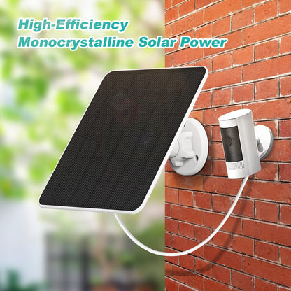 5W solar panel for Ring camera, solar charger compatible with Ring Stick Up Cam/Pro battery, Spotlight Cam Plus/Pro battery. Camera solar panel includes barrel plug to USB-C adapter, pack of 2.