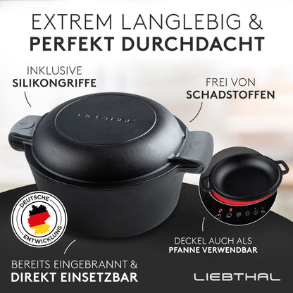 LIEBTHAL Cast Iron Pot Bread Baking - Durable bread pot with precise non-stick silicone insert - Pre-seasoned bread loaf pan with lid 4.6 L - Bread baking pot, roasting & stewing.