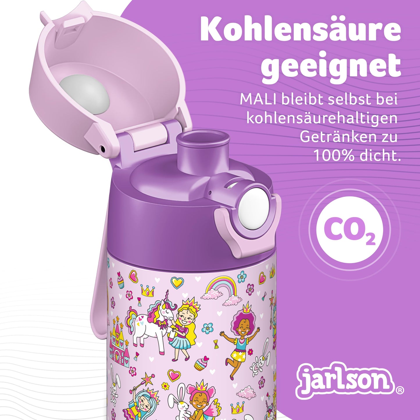Jarlson® Kids Water Bottle - Stainless Steel Thermo Bottle - BPA free - Leak-proof - Kids Bottle with Chug Lid - Bottle for School, Kindergarten - 350ml (Princess, 350 ml)