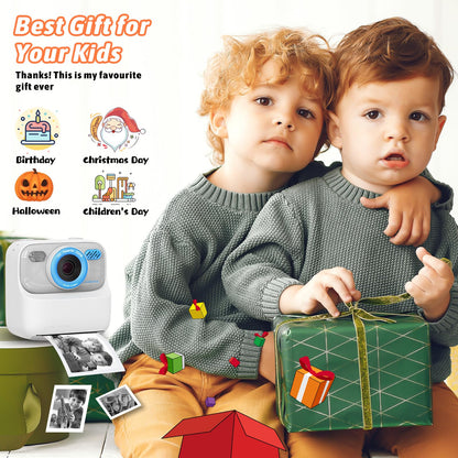 Upgrade kids camera instant print for boys and girls, 1080P HD dual-lens selfie digital camera with printing paper & 32G card, Christmas birthday gifts toy for toddlers and teens.