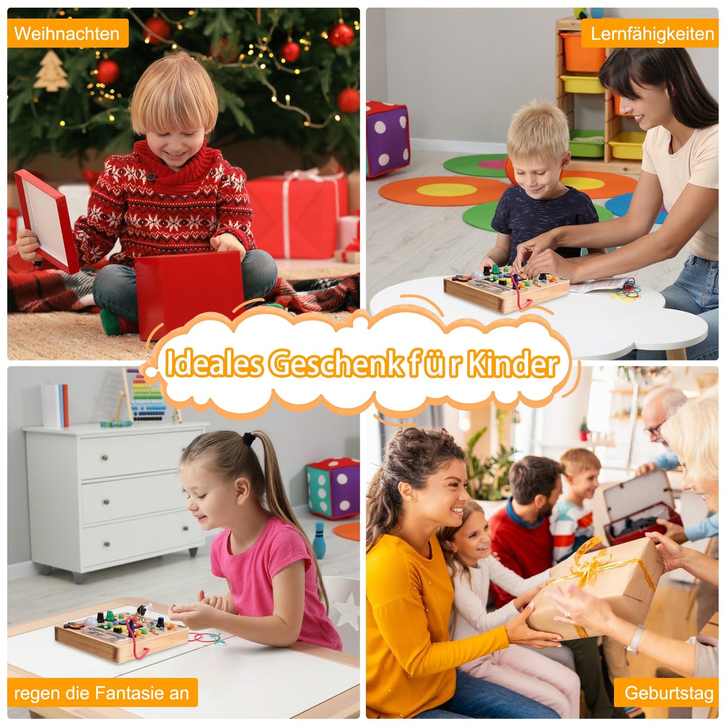 Nauotk Busy Board Montessori Toy for 2-year-old Babies, Motor Skills Toy with 19 LED lights, Wooden Sensory Toy, Educational Toy for Toddlers, Gift for Boys and Girls aged 2, 3, 4 years.