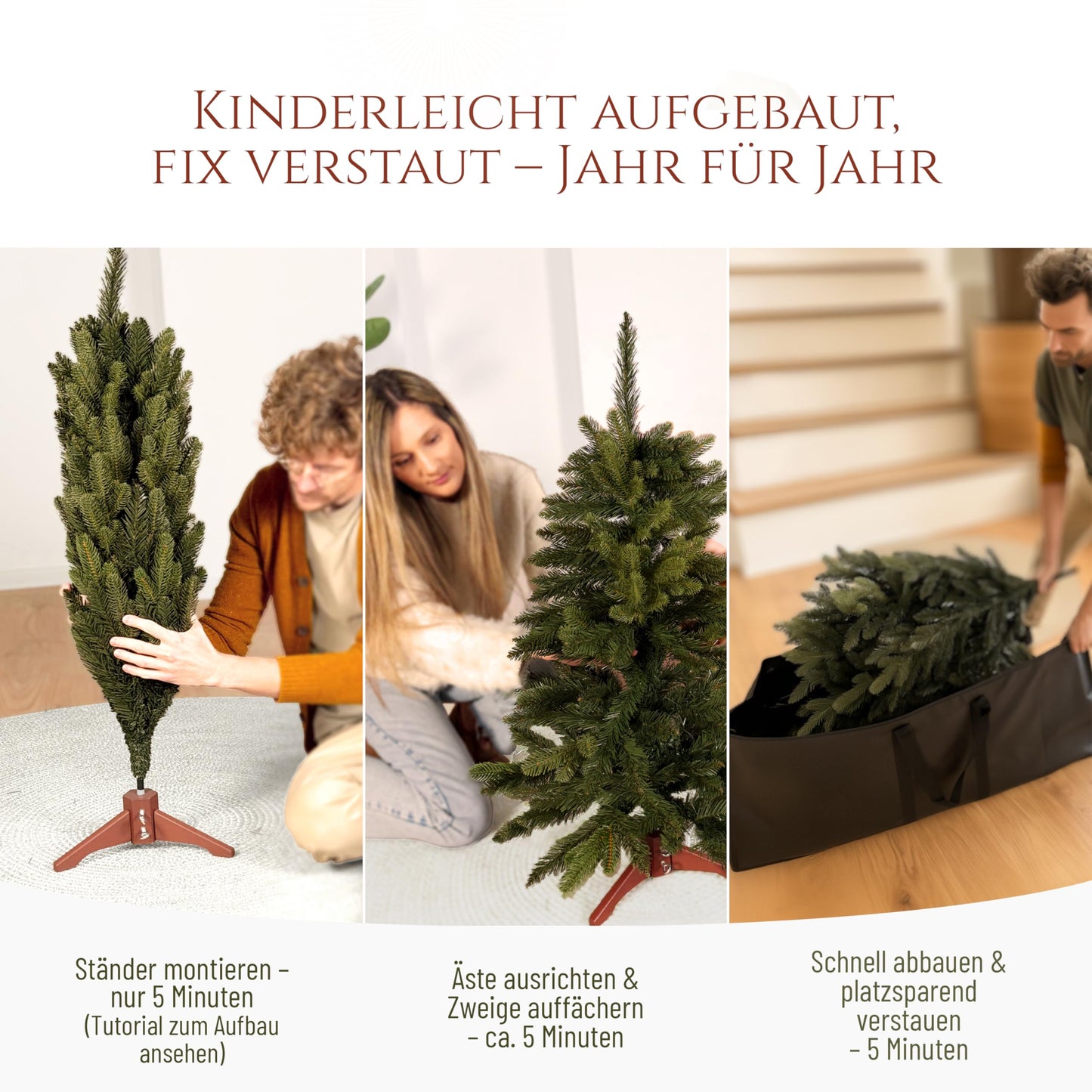 Premium Artificial Christmas Tree 180cm - AWARD WINNER - Realistic, dense branches, Artificial Christmas Tree with wooden stand and storage bag - Artificial Pine Tree by Pure Living.