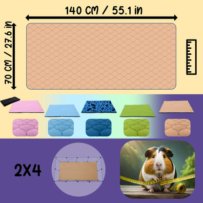 NEO SOLVO cage liner for rabbits and guinea pigs with removable fleece tunnel cover - perfect bedding for indoor cages and C&C - absorbent, waterproof - 140 x 70 cm - Peach