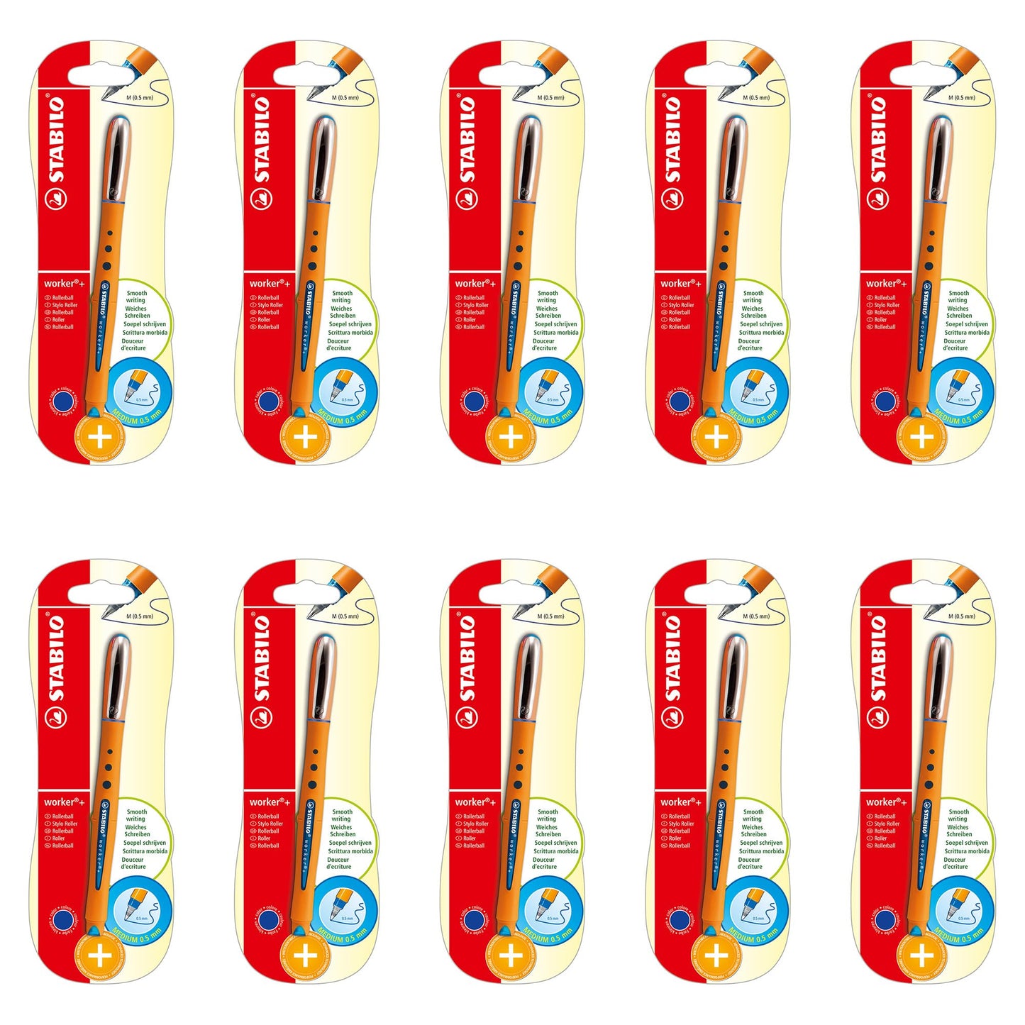 STABILO - Rollerball pen - worker+ - medium - 10x individual pen - blue.