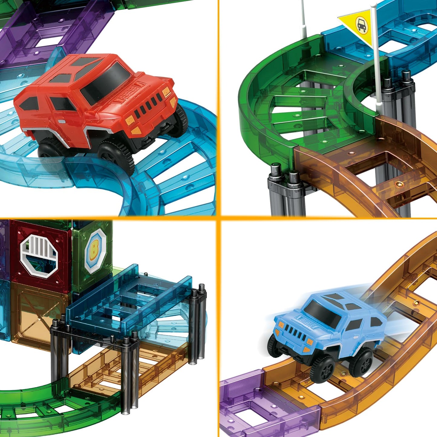 JONRRYIN 131 Piece Magnetic Building Blocks Car Race Track, Magnetic Building Blocks Set 3D Racing Car Track Magnetic Building Blocks Kids with 2 Toy Cars, Educational Toy for Children 3 Years and Up