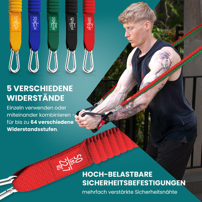 Resistance band set made of fabric with training eBook - expander tubes bands fabric fitness bands - resistance band set includes: 5 handles door anchor ankle straps