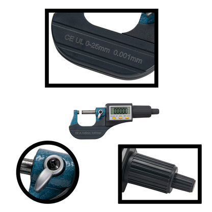 Beslands micrometer digital caliper 0-25mm/0.001mm high precision electronic digital micrometer micrometer caliper length measuring tool micrometer 0.001mm(0.00005")