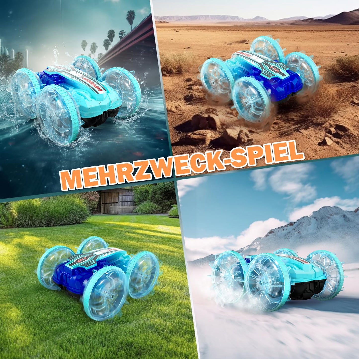 Ophy Amphibious Remote Control Car, Waterproof RC Toy, Amphibious Waterproof RC Stunt, Christmas Gifts Toy for Ages 3-9.