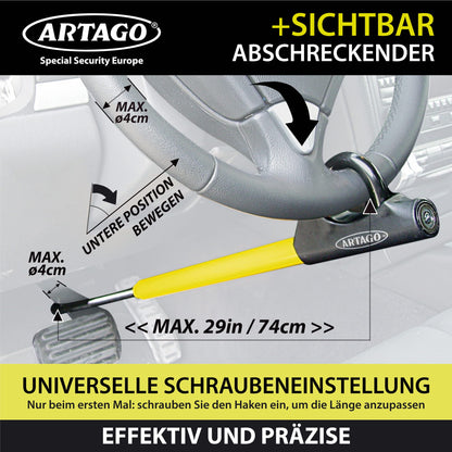 ARTAGO 871A/B steering wheel lock EASY HOOK adjustable, steering wheel claw, anti-theft steering wheel pedal car, Black/Yellow