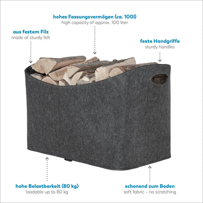 Rubberneck XXL felt wood bag – storage for firewood, newspapers – 63 x 40 x 42 cm (Anthracite)