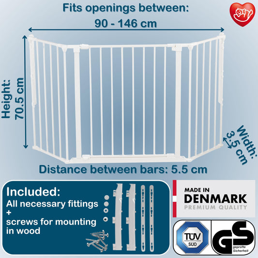 BabyDan Flex M, 90-146 cm, stair gate/room divider, white, made in Denmark - safety gate/pet gate/dog gate/dog playpen.