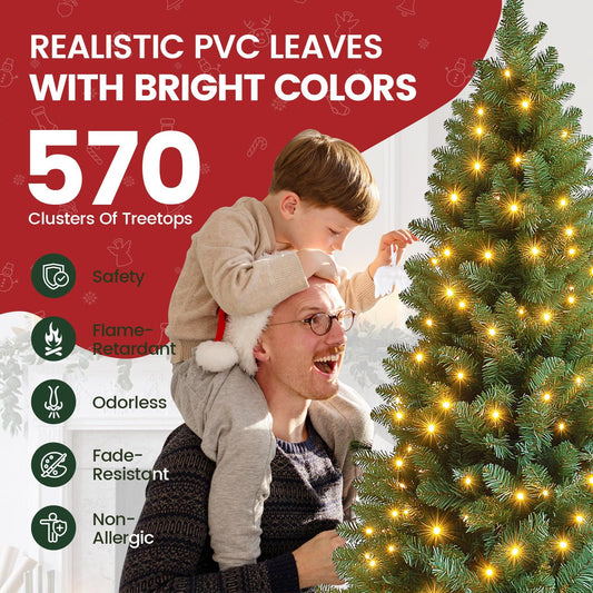 Artificial Christmas tree with LED lighting, 180cm artificial PVC pine tree with metal stand, premium Nordmann fir, flame-retardant automatic Christmas tree, lifelike artificial pine tree