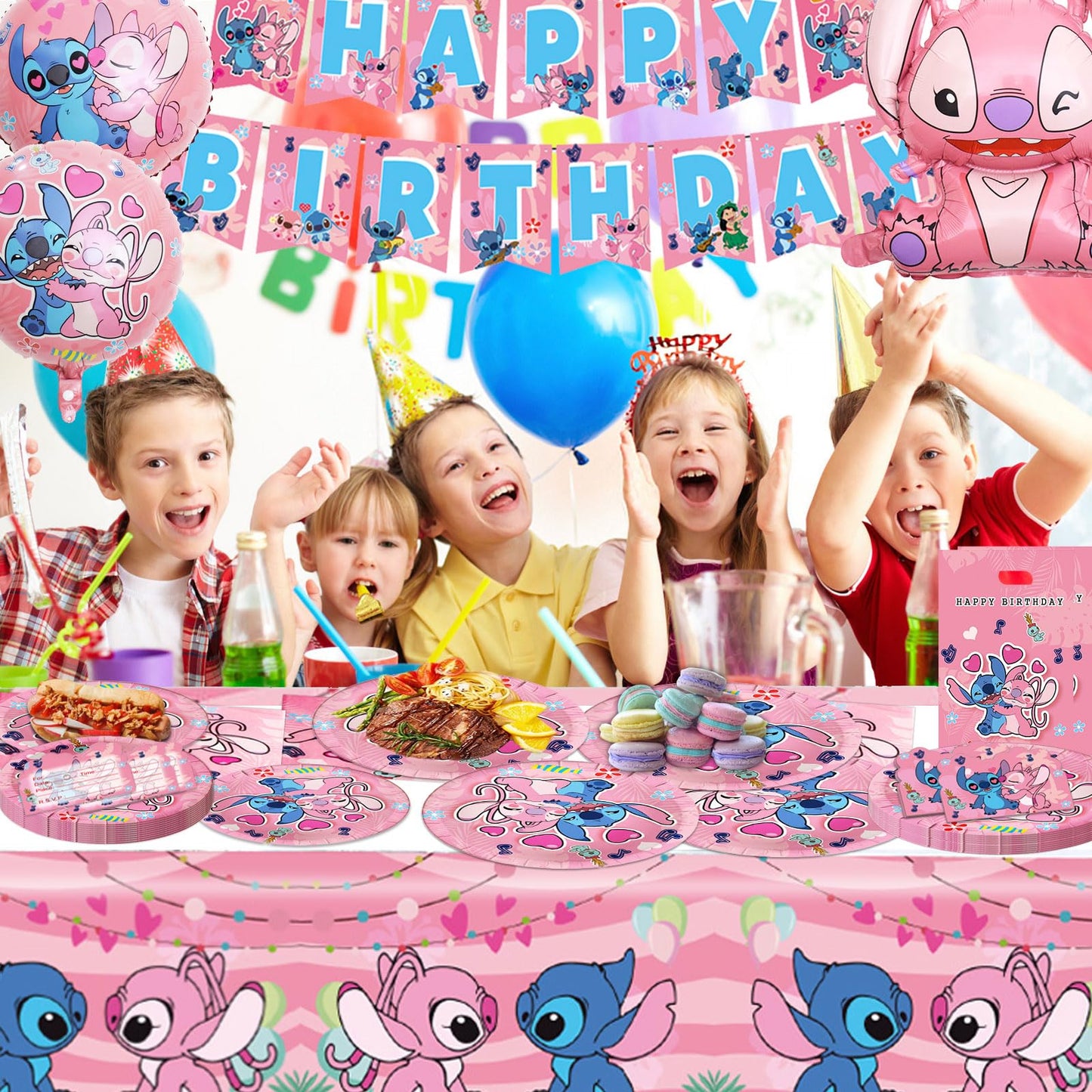 75 piece birthday decorations, children birthday decor, girl birthday decorations, party supplies set with plates, banner, napkins, balloons, cake topper, invitation card, foil balloon.