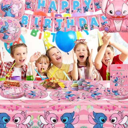 75 piece birthday decorations, children birthday decor, girl birthday decorations, party supplies set with plates, banner, napkins, balloons, cake topper, invitation card, foil balloon.