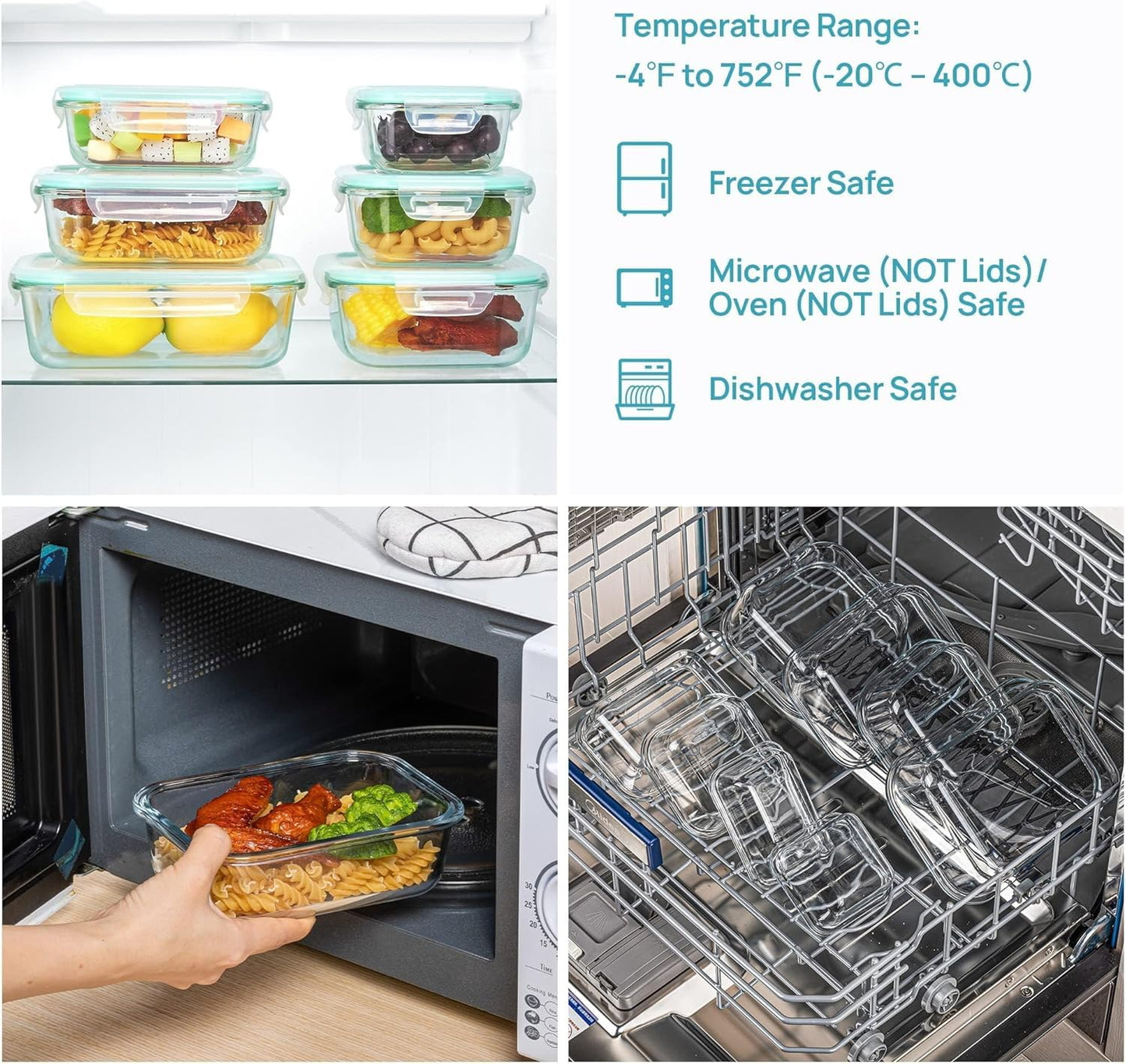 Vtopmart 8 Pack Glass Containers with Lids, Glass Food Storage Containers with Lids, Meal Prep Boxes for Food, Microwave Safe, BPA-Free (Green)