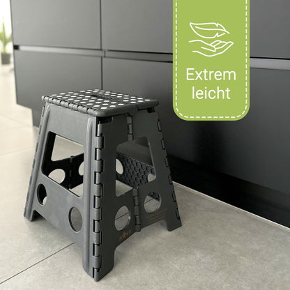 ZOLLNER folding step stool - step stool for children and adults up to 120kg - anti-slip coating - with convenient carrying handle - extremely lightweight - 39 cm high - plastic - anthracite