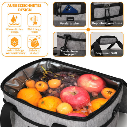 CALIYO Cooler Bag 15L Foldable & Portable with Zipper - Lunch Bag for Men and Women, Insulated Lunch Tote for Work, School, Picnic, Travel - 3 Sizes: 8.5 L / 15 L / 24 L (Grey)