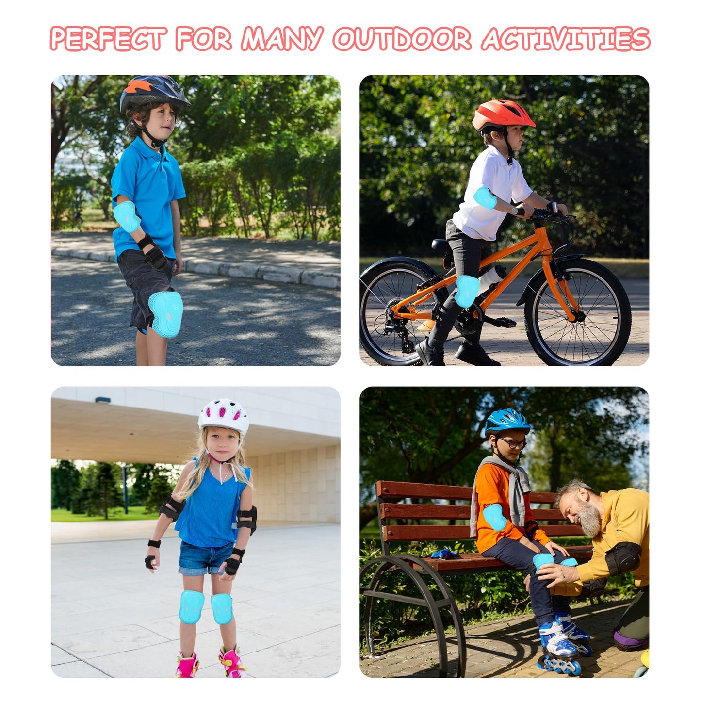 BURSUN Knee Pads for Kids, Adjustable Knee, Elbow, and Wrist Pads, Protective Gear Set for Inline Skating, Rollerblading, Skateboarding, and Roller Skating.