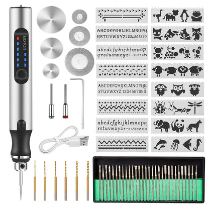Uolor Wireless USB Rechargeable Engraving Tool Kit, Electric Mini Engraver Engraving Tool, Portable Engraver Engraving Pen Multifunction Tool for Jewelry Glass Wood Plastic Metal Stone