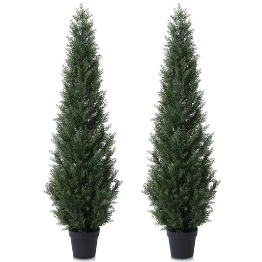CROSOFMI Artificial Plants Large Cedar Tree 155 cm Fake Plants Realistic in Pot Plastic Fake Plant Outdoor Decoration (2 Pack)