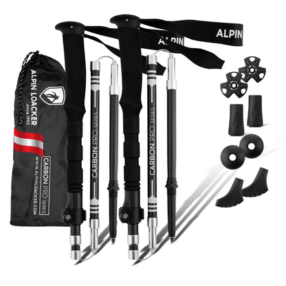 ALPIN LOACKER folding hiking poles Carbon or aluminum with cork grip I Nordic Walking poles for women & men I Lightweight foldable trekking poles telescopic for mountain sports, Eva Carbon long