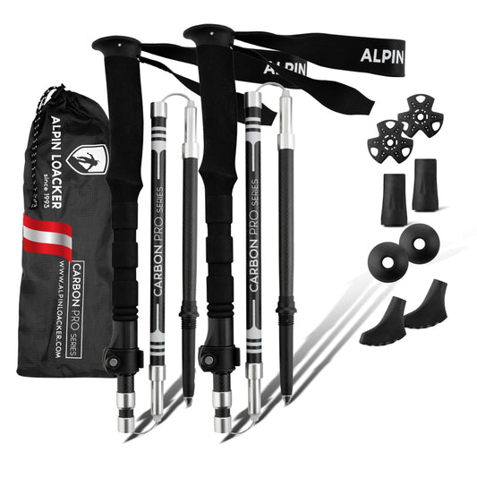 ALPIN LOACKER folding hiking poles Carbon or aluminum with cork grip I Nordic Walking poles for women & men I Lightweight foldable trekking poles telescopic for mountain sports, Eva Carbon long