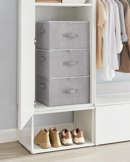 SONGMICS Storage Box with Lid, 3-Pack, Foldable Fabric Box with Handles, Storage for Clothes, 40 x 30 x 25 cm, Non-woven Fabric, Dove Grey RZB003W01