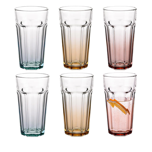 TREND FOR HOME Cocktail Glasses Large Drinking Glass Cuba Libre Glasses | 700 ml | Set of 6 | Cocktail Highball Water Glass Set XXL Tumblers Retro Design | GIGI Collection | WATERCOLOR OMBRE - Hand wash