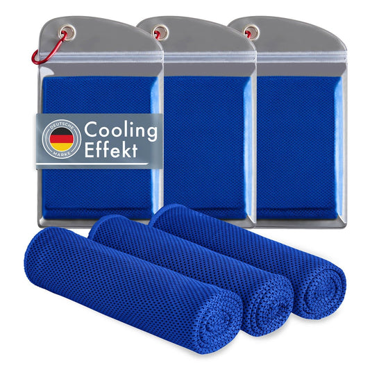 Blumtal Cooling Towel 3-pack - cooling towel for sports - microfiber towel with cooling function - fitness towel 100x30 cm - cool towel with pocket - royal blue