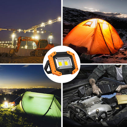 Lyneun LED work light 30W, portable spotlight with 4*18650mAh battery, IP65 waterproof camping lamp with USB rechargeable for camping, fishing, workshop, construction site (Yellow) 2 pack