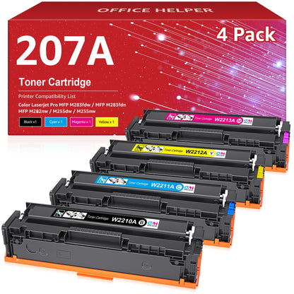 OFFICE HELPER 4-pack 207A (W2210A) toner compatible with HP Color Laserjet Pro MFP M283fdw, M283fdn, M255dw, M255nw, M282nw, W2210X (no chip)